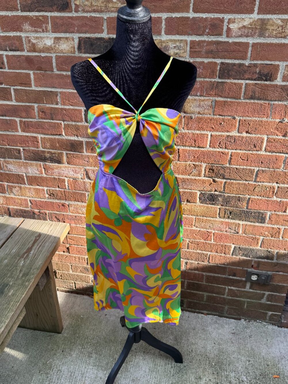 Danielle Bernstein WeWoreWhat Cutout Halter Midi Dress M Retro Print